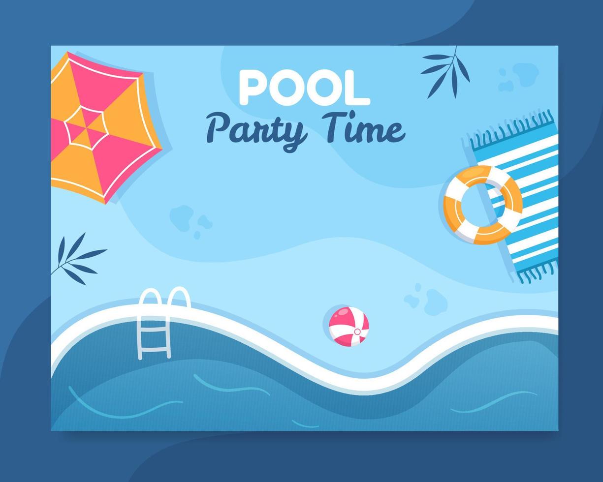 Summer Pool Party Photocall Template Cartoon Background Vector Illustration