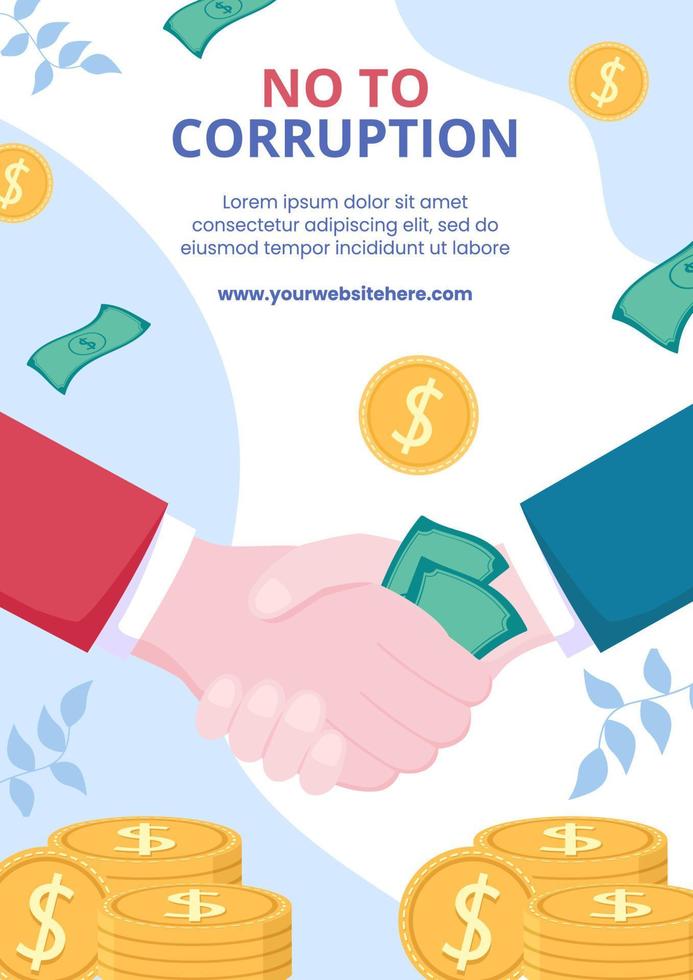 Anti Corruption Flyer Template Flat Cartoon Background Vector Illustration