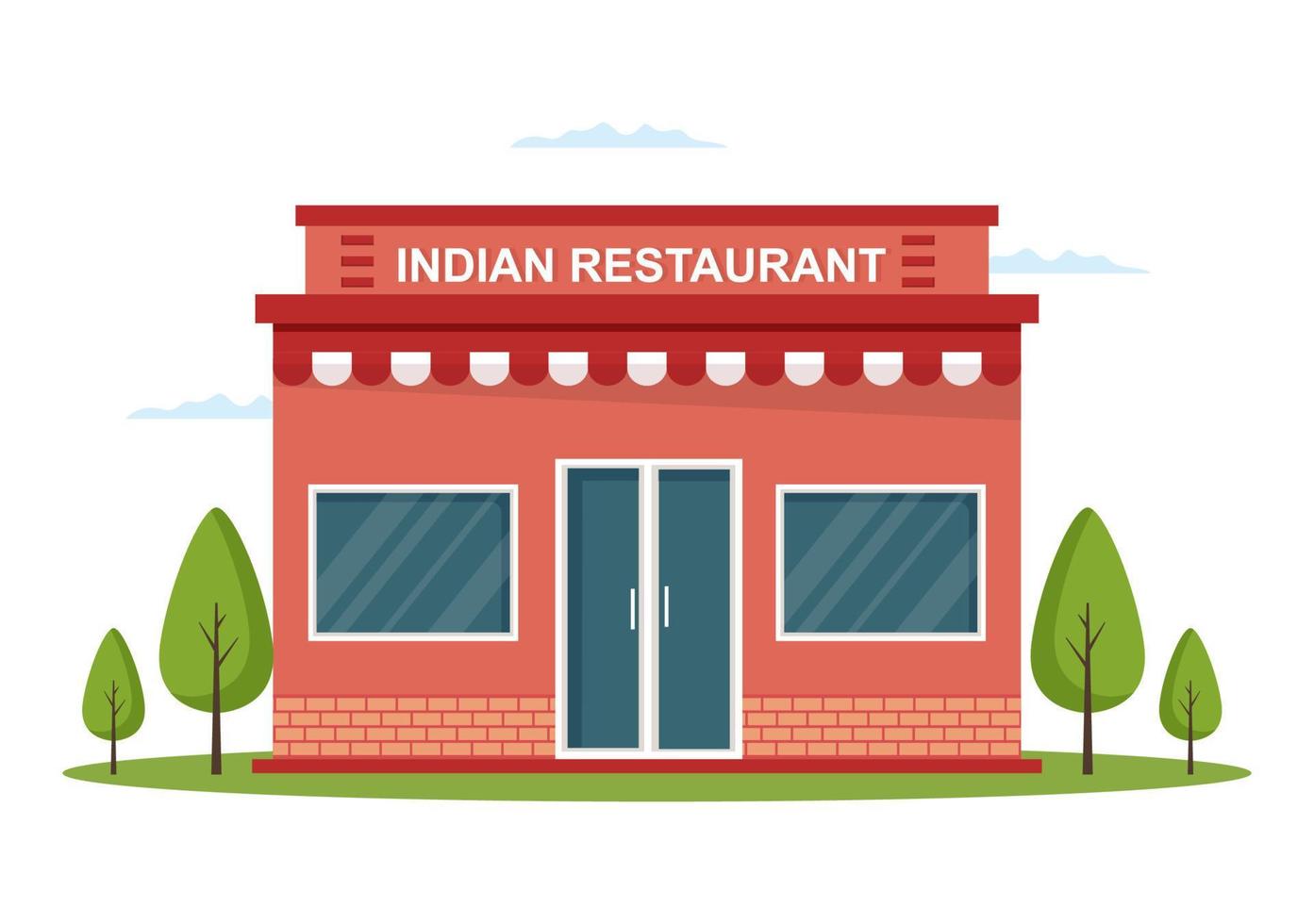 restaurante de comida india edificio ilustración de dibujos animados en diseño de estilo plano vector