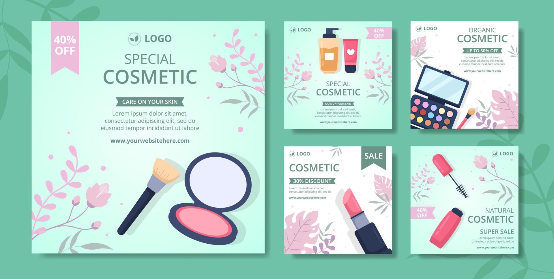 Makeup Cosmetics Collection Social Media Post Template Cartoon Background Illustration vector