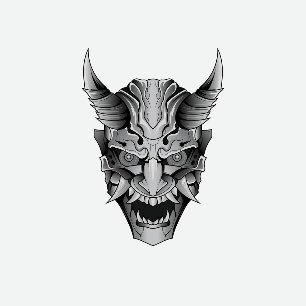 Shinigami mask illustration tattoos Black And White Traditional Japanese Oni Mask Tattoo Tshirt Lifestyle vector