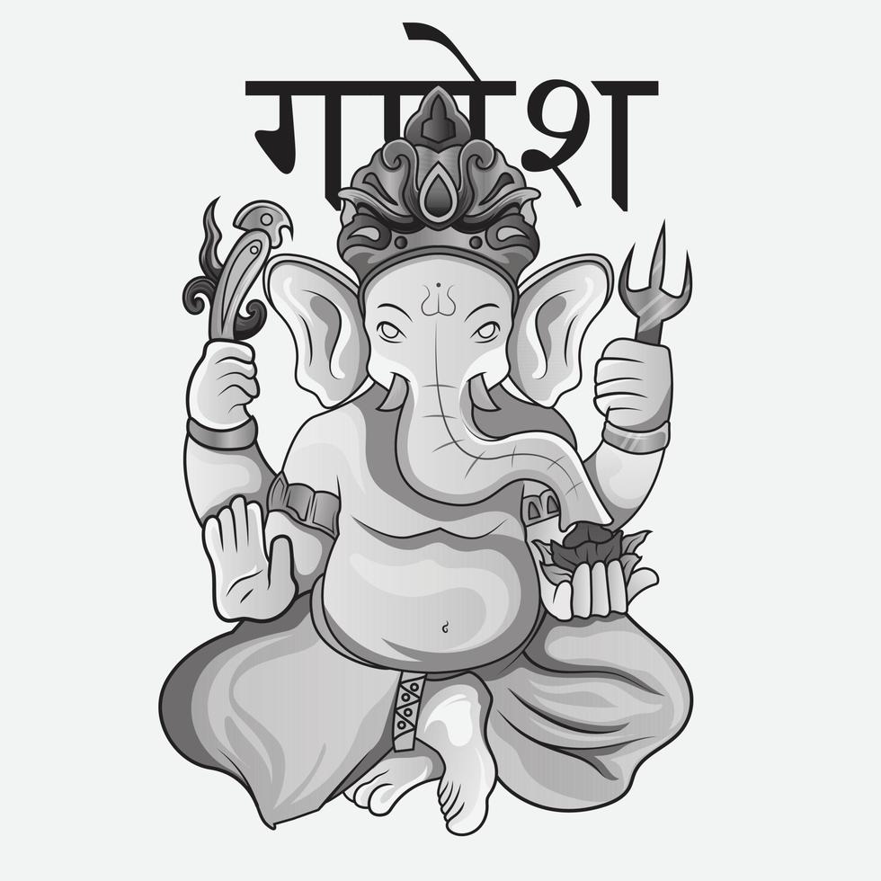 icono de estilo lineal indio ganesh puja en blanco y negro. ilustración de vector de boceto dibujado a mano.