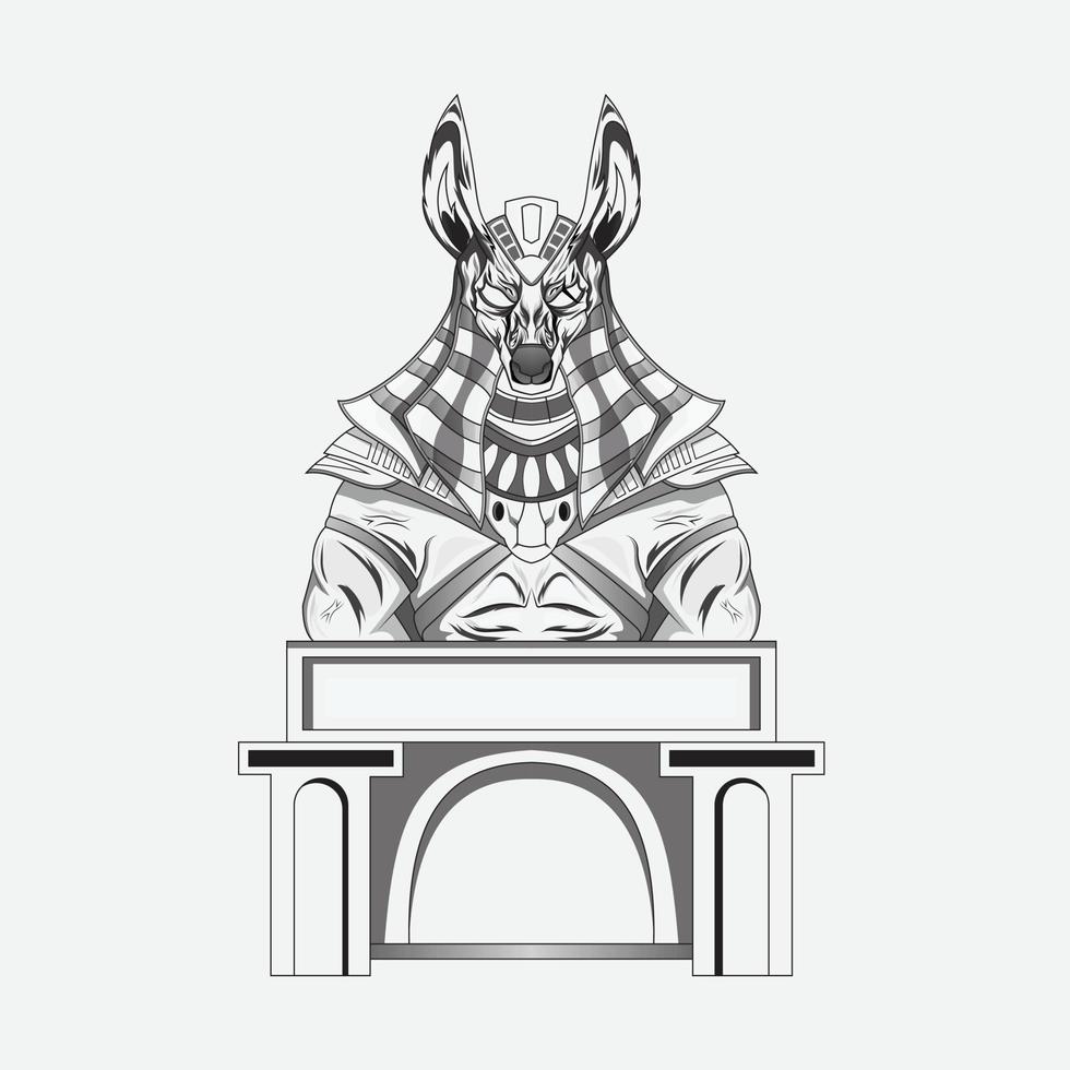 dios egipcio anubis diseño de tatuaje en blanco y negro vector