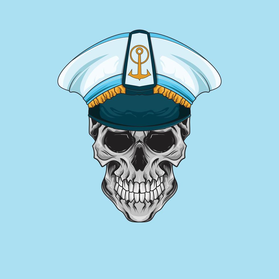 Ship Captain Pirate seama n with skull face element design Retro poster. vector