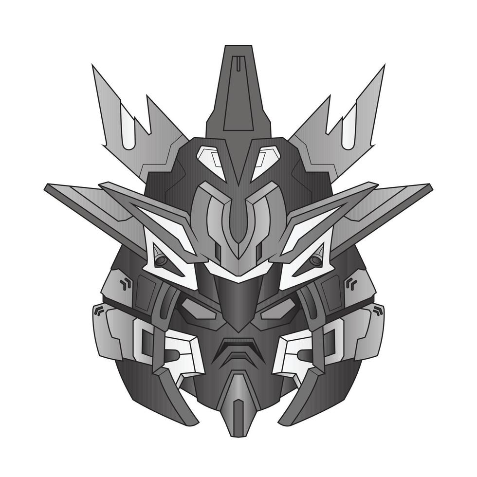 futuristic Black and white Head mecha Robot warrior for T-Shirt Design, Sticker, Poster, Tattoo vector