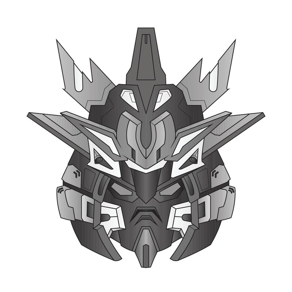 futuristic Black and white Head mecha Robot warrior for T-Shirt Design, Sticker, Poster, Tattoo vector