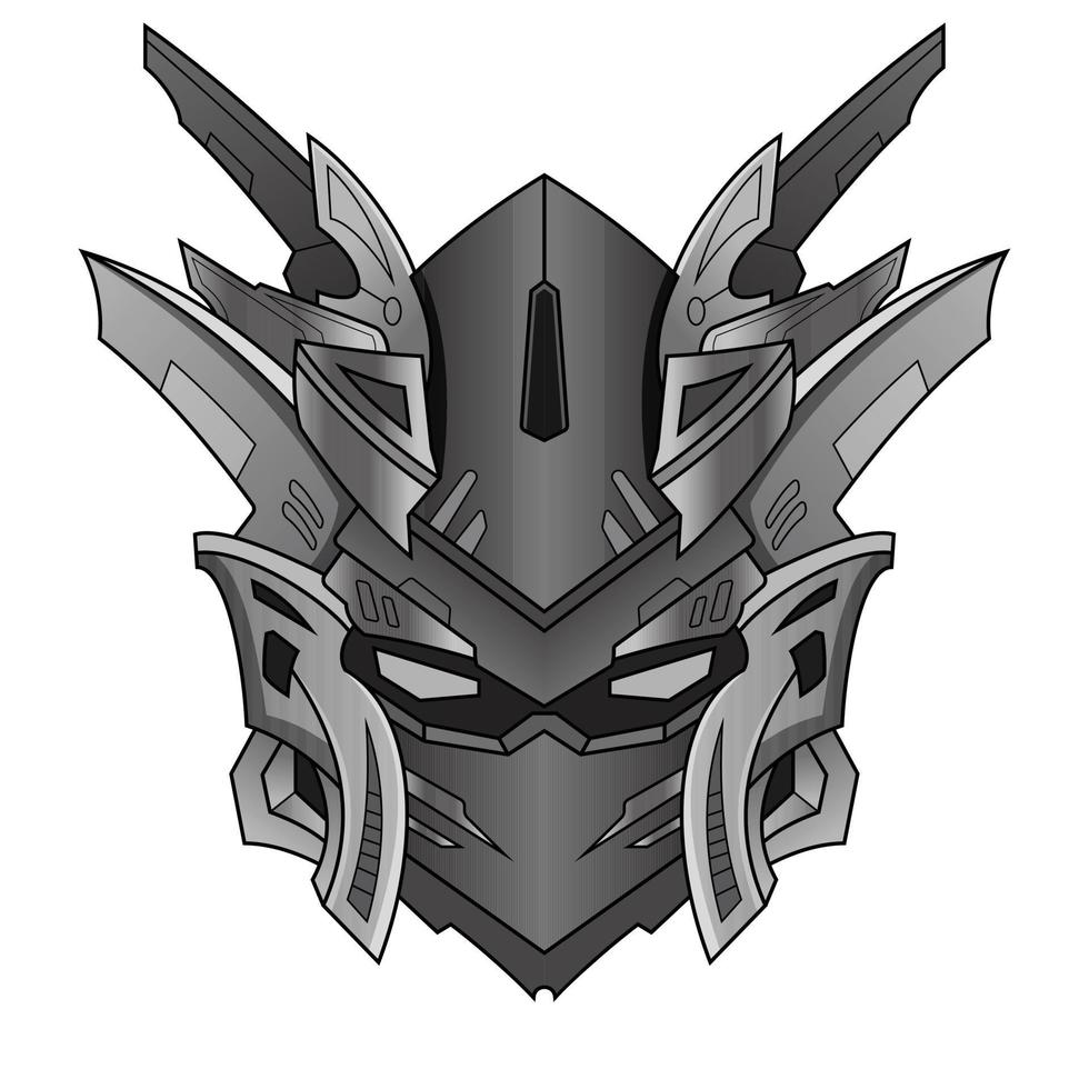 futuristic Black and white Head mecha Robot warrior for T-Shirt Design, Sticker, Poster, Tattoo vector