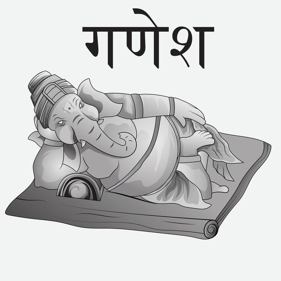 indian Ganesh Puja linear style icon black and white. Hand Drawn Sketch Vector illustration.