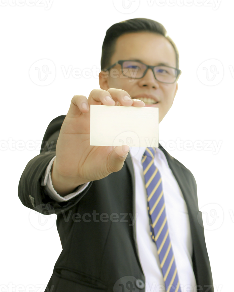 Businessman holding blank business name card png