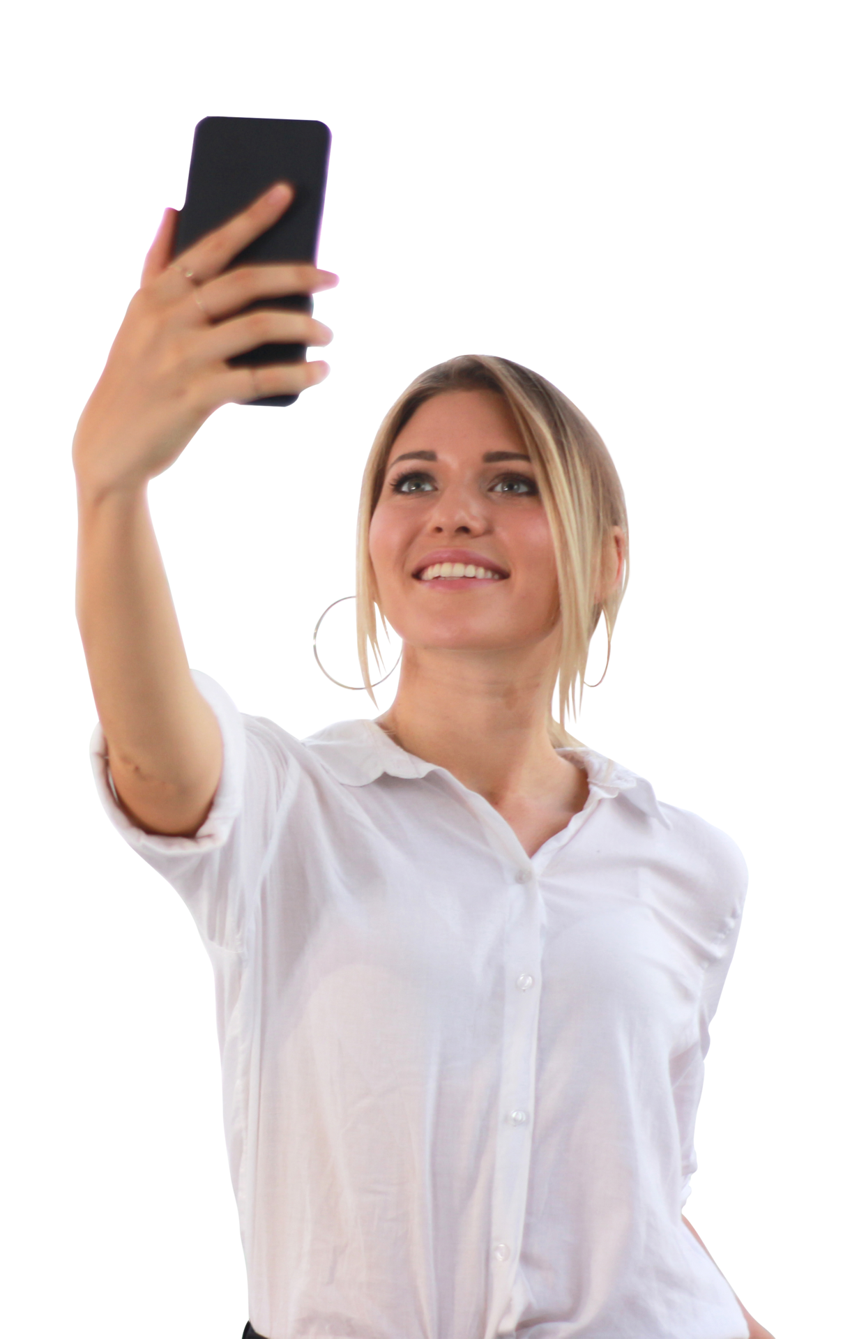 Free Portrait of a young attractive woman making selfie photo on smartphone  in modern office building on transparent background 9668375 PNG with  Transparent Background