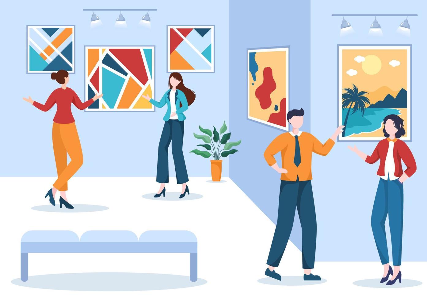 Art Gallery Museum Cartoon Illustration with Exhibition, Culture,  Sculpture, Painting and Some People to See it in Flat Style Design 9668390  Vector Art at Vecteezy