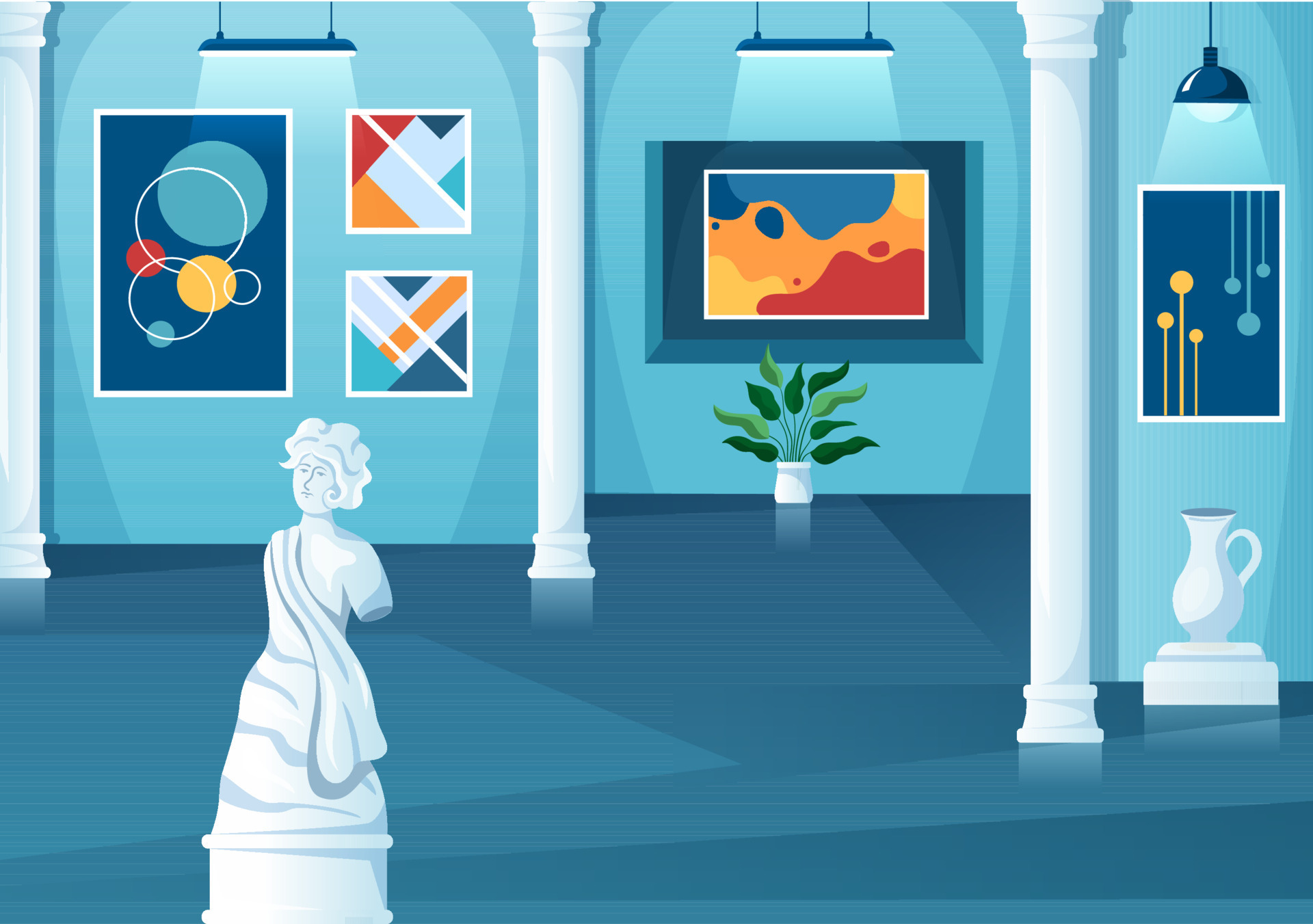 Art Gallery Museum Interior Cartoon Illustration Exhibition, Culture,  Sculpture and Painting for Some People to See it in Flat Style Design  9668398 Vector Art at Vecteezy