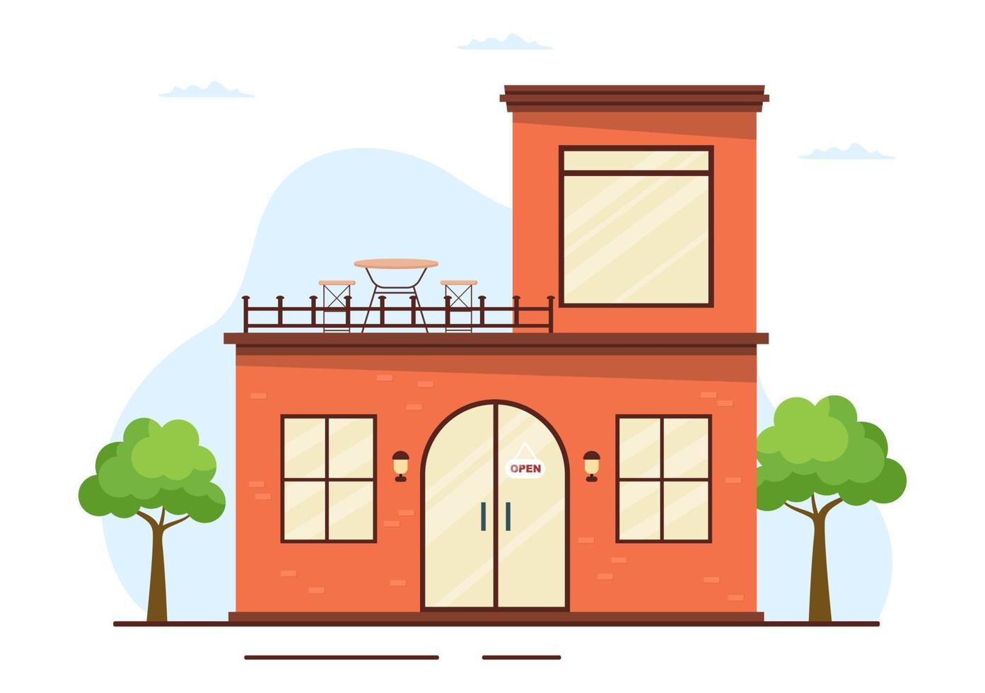 Indian Food Restaurant Building Cartoon Illustration in Flat Style Design vector