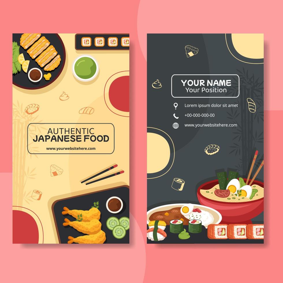 ilustración de vector de fondo de dibujos animados planos de plantilla vertical de tarjeta de comida japonesa
