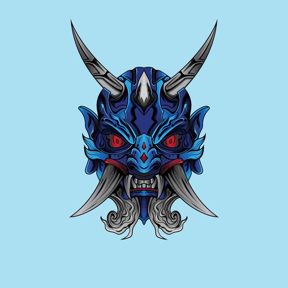 ilustración de máscara de hanya azul máscara de demonio japonés de miedo fondo aislado vector
