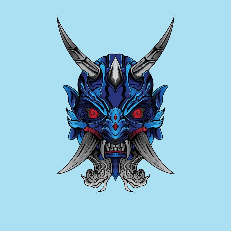 Blue Hanya Mask illustration scary japanese demon mask isolated background vector