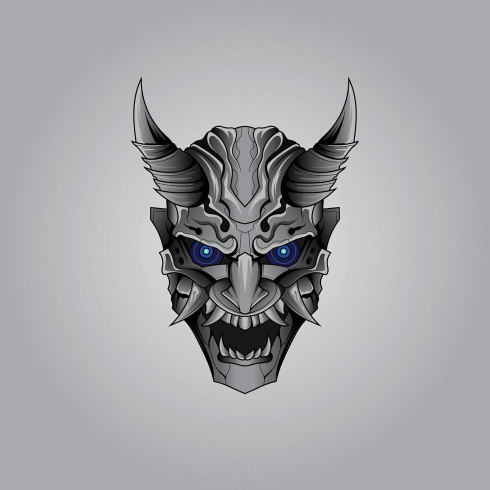 Metal hannya mask and horns on his head with japanese style culture illustration vector