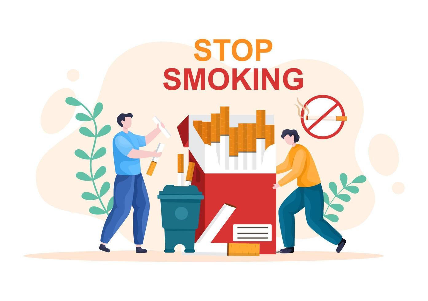 Stop Smoking or No Cigarettes for Fight Against Unhealthy Smoker Habit, Medical and as an Early Warning in Flat Cartoon Illustration vector