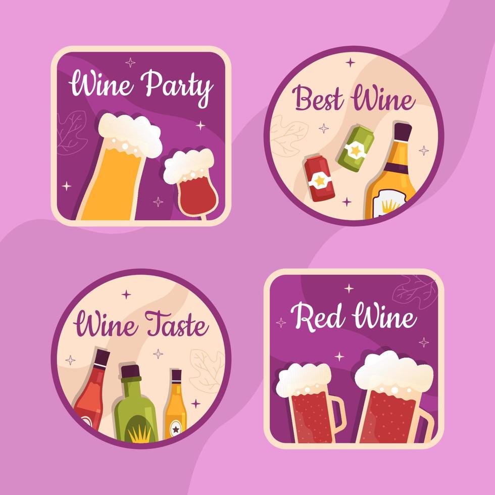 Wine Party Label Template Flat Cartoon Background Vector Illustration