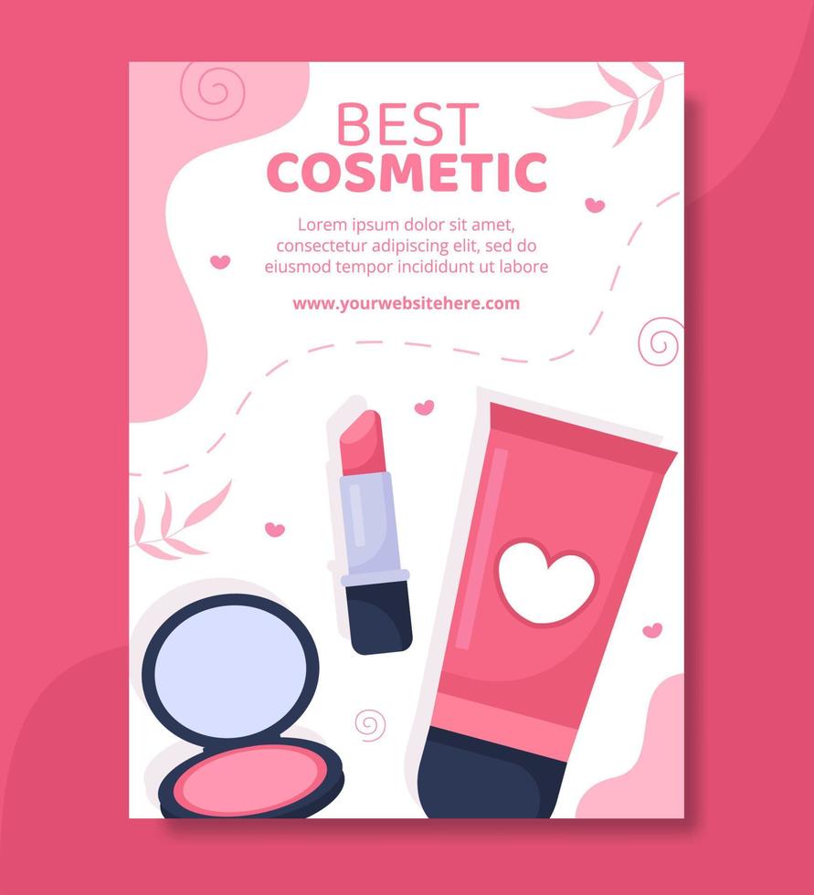 Makeup Cosmetics Collection Poster Template Cartoon Background Illustration vector