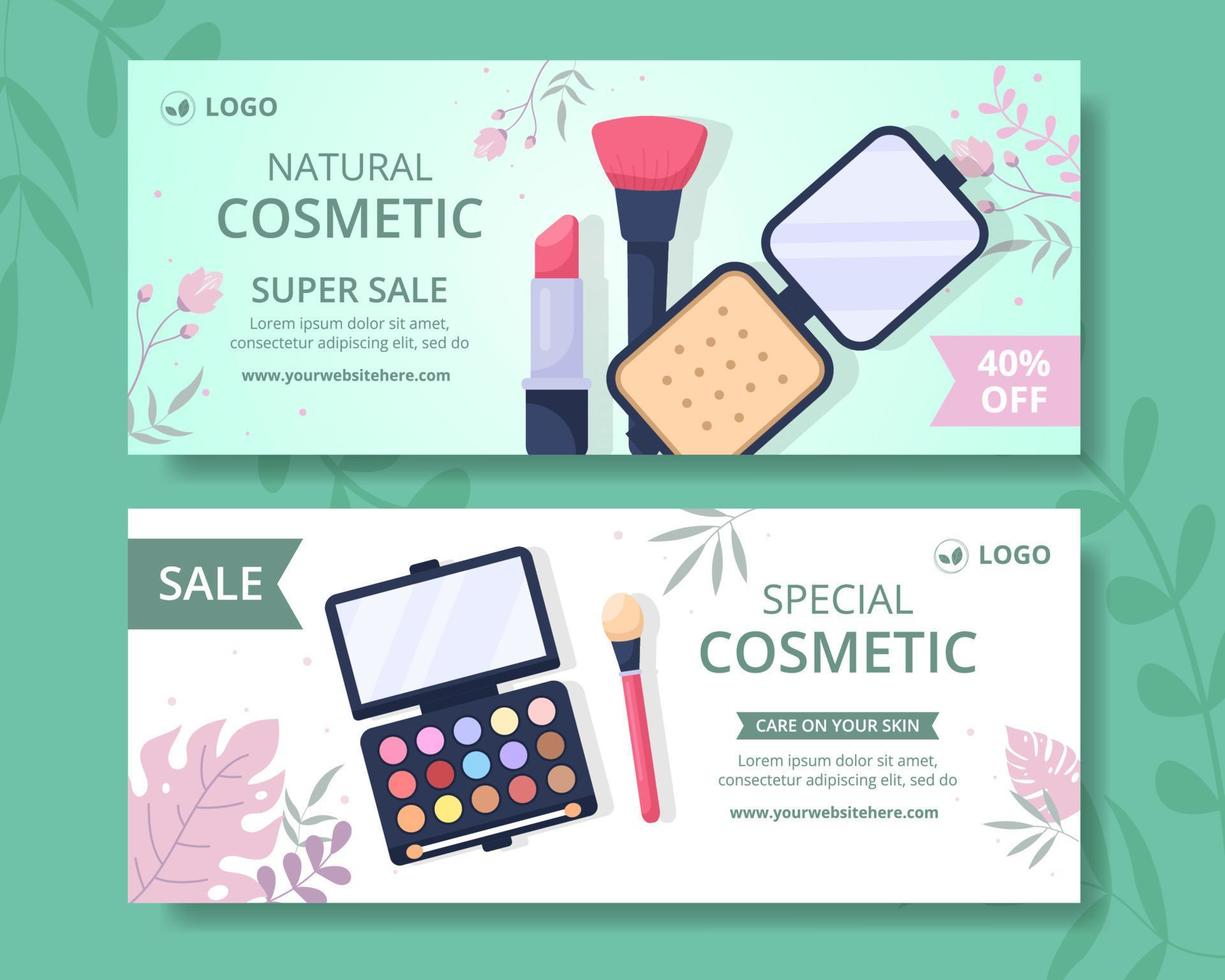 Makeup Cosmetics Collection Horizontal Banner Template Cartoon Background Illustration vector