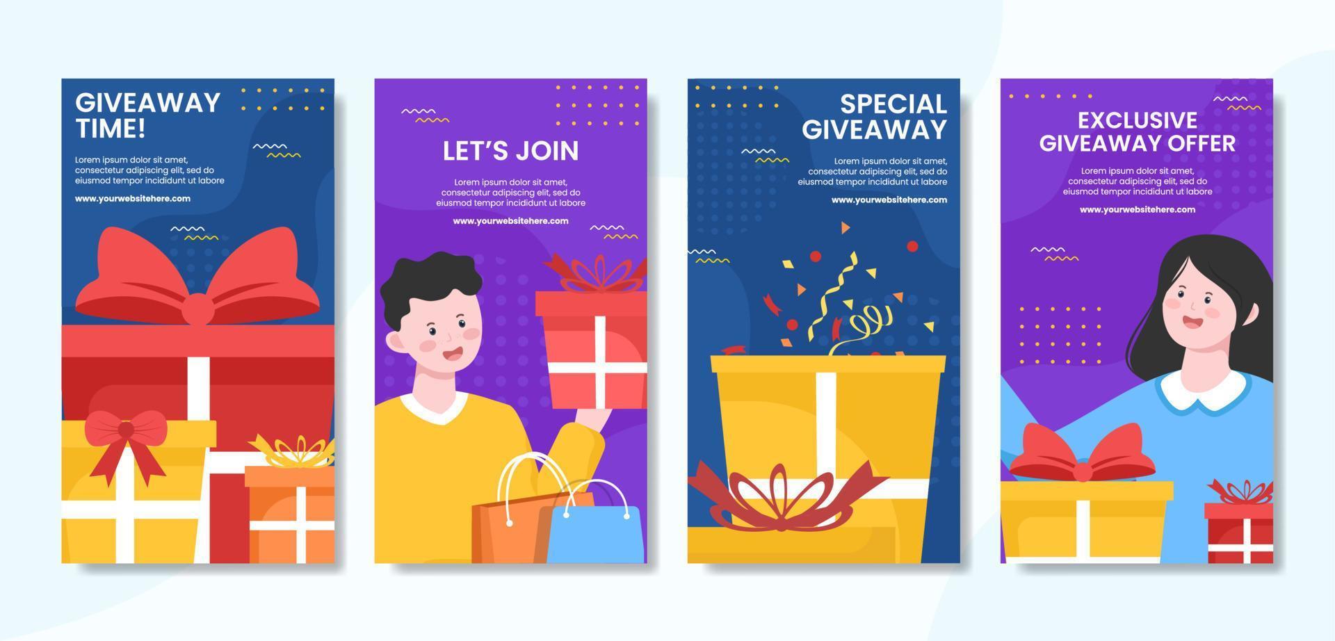 Giveaway Social Media Stories Template Flat Cartoon Background Vector Illustration