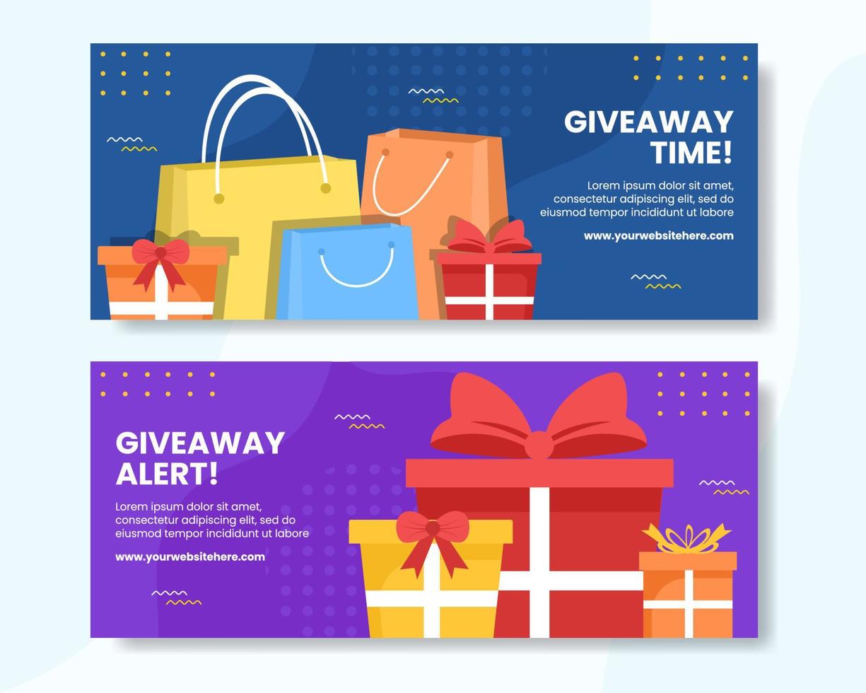 Giveaway Horizontal Banner Template Flat Cartoon Background Vector Illustration