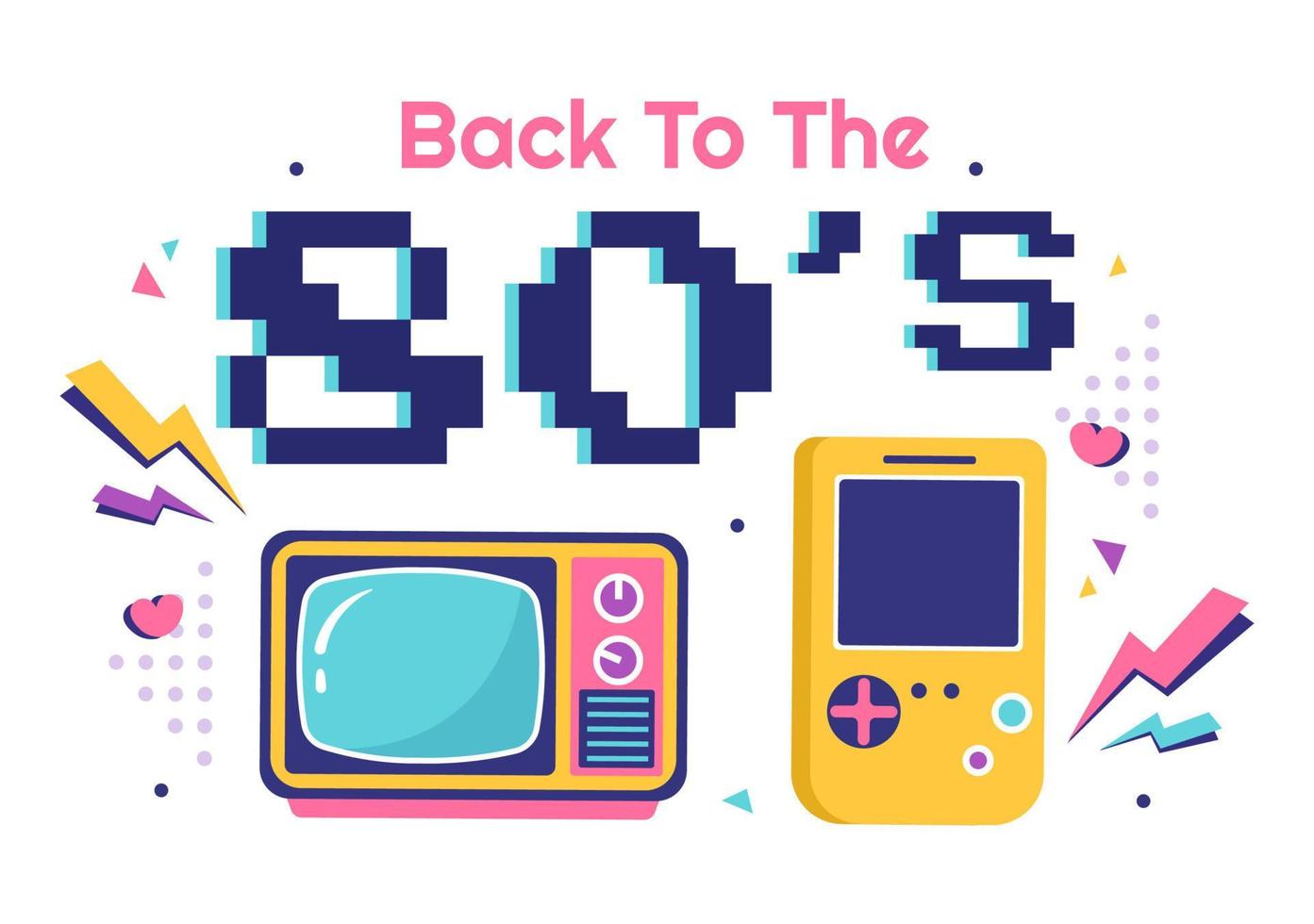 80s Party Cartoon Background Illustration with Retro Music, 1980 Radio Cassette Player and Disco in Old Style Design vector