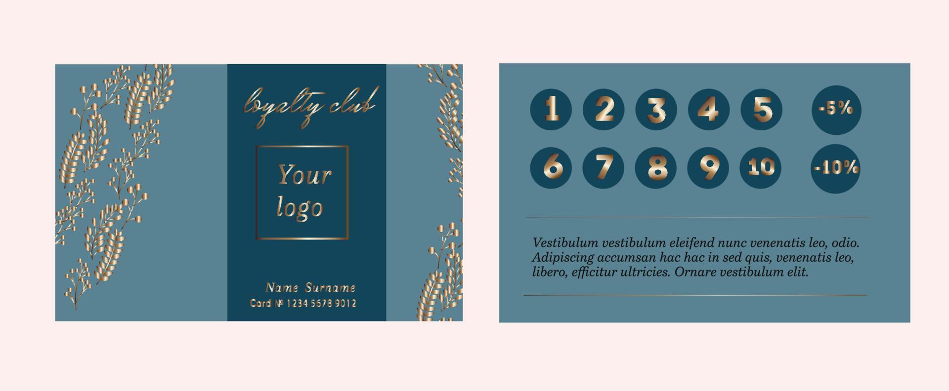 blue and gold loyalty card vector