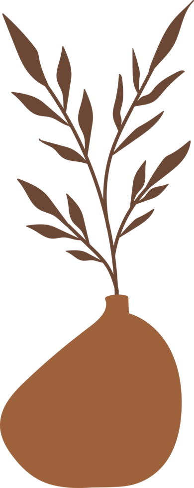 Nordic vase shape with leaves element, minimal vase illustration png