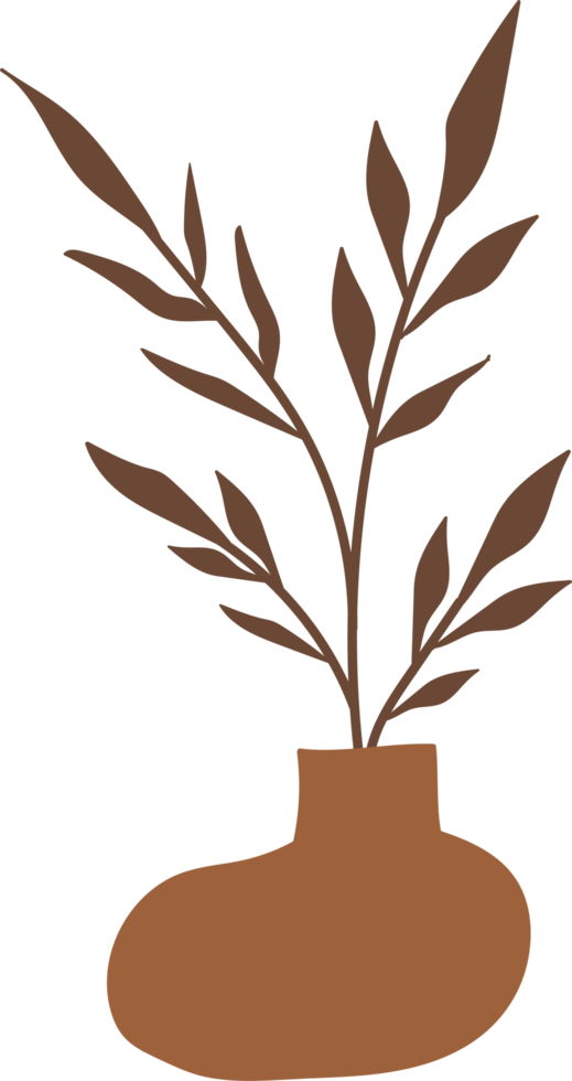 Nordic vase shape with leaves element, minimal vase illustration png