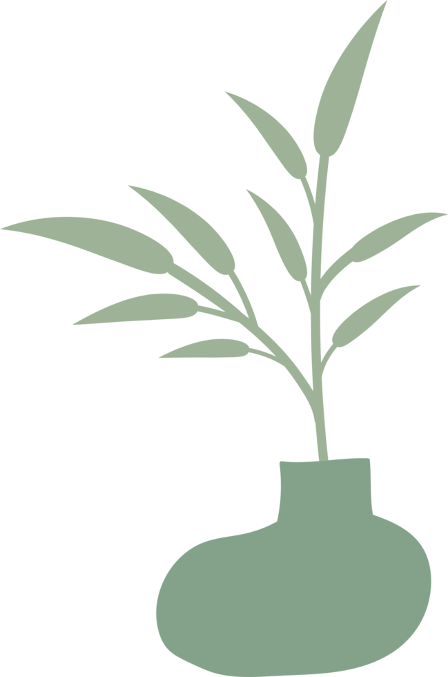Nordic vase shape with leaves element, minimal vase illustration png