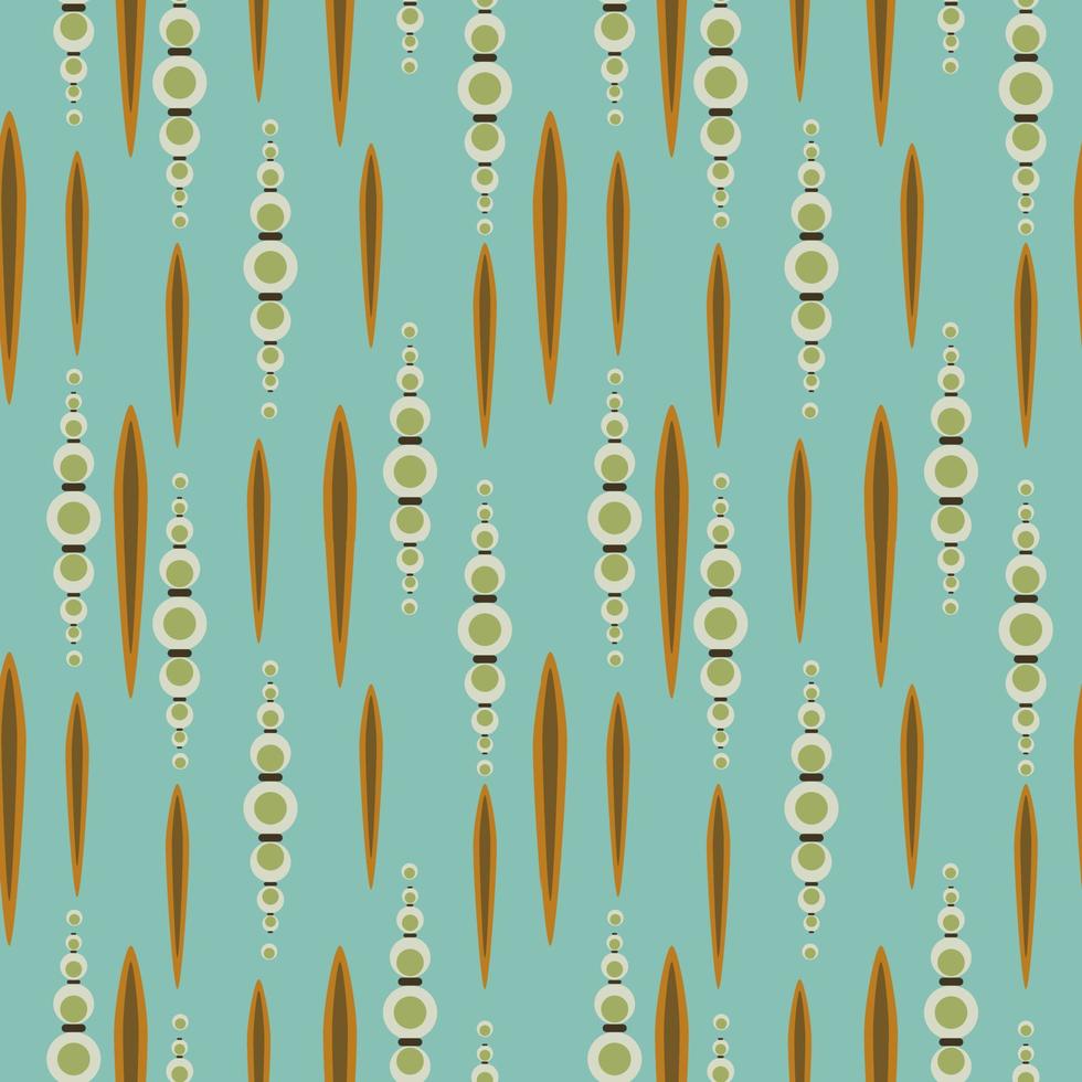 The geometric seamless pattern of circle and other shape  in green,  blue, brown and yellow pastel color. Flat vector image.