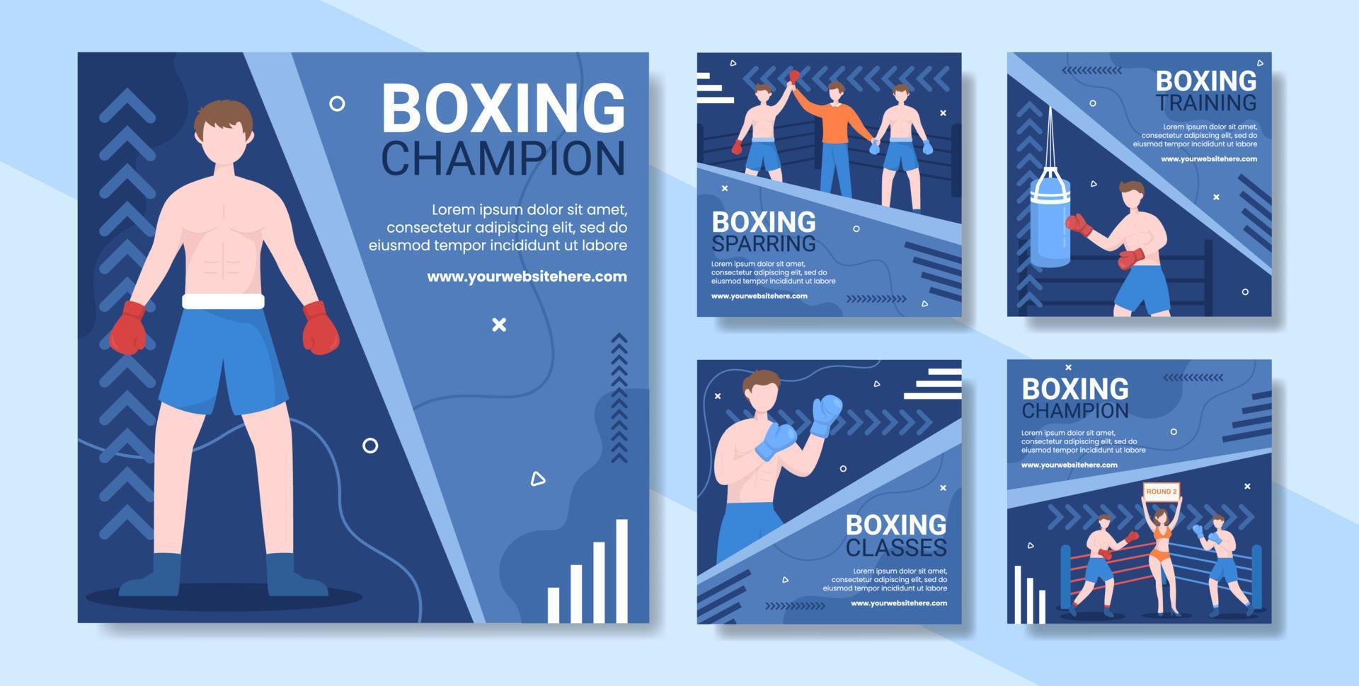 ilustración de vector de fondo de dibujos animados de plantilla de publicación de redes sociales de deporte de boxeo profesional