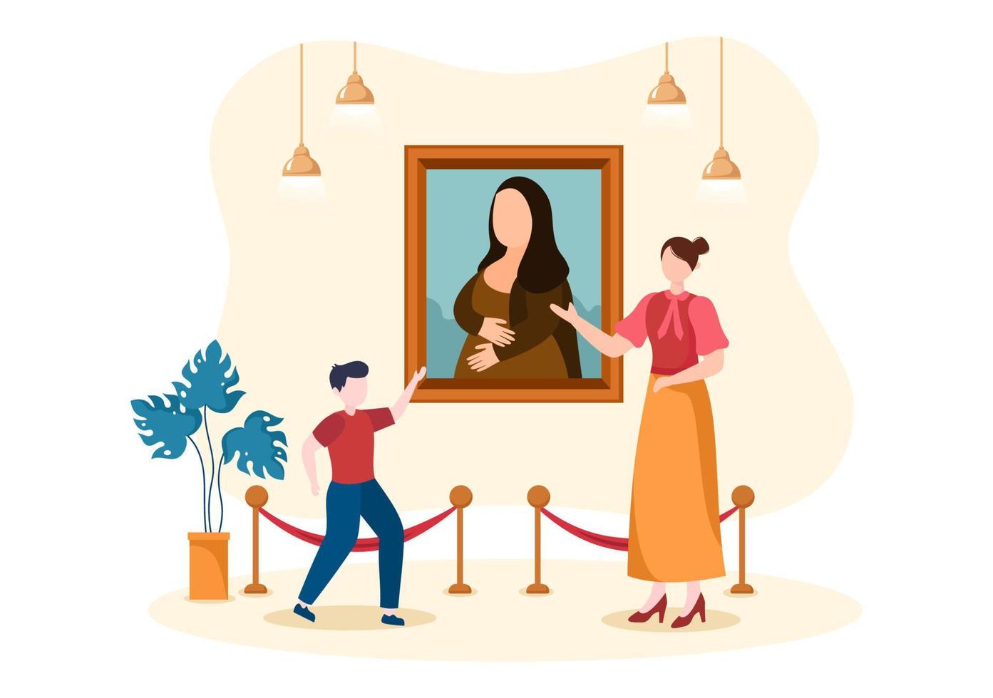 Art Gallery Museum Cartoon Illustration with Exhibition, Culture, Sculpture, Painting and Some People to See it in Flat Style Design vector