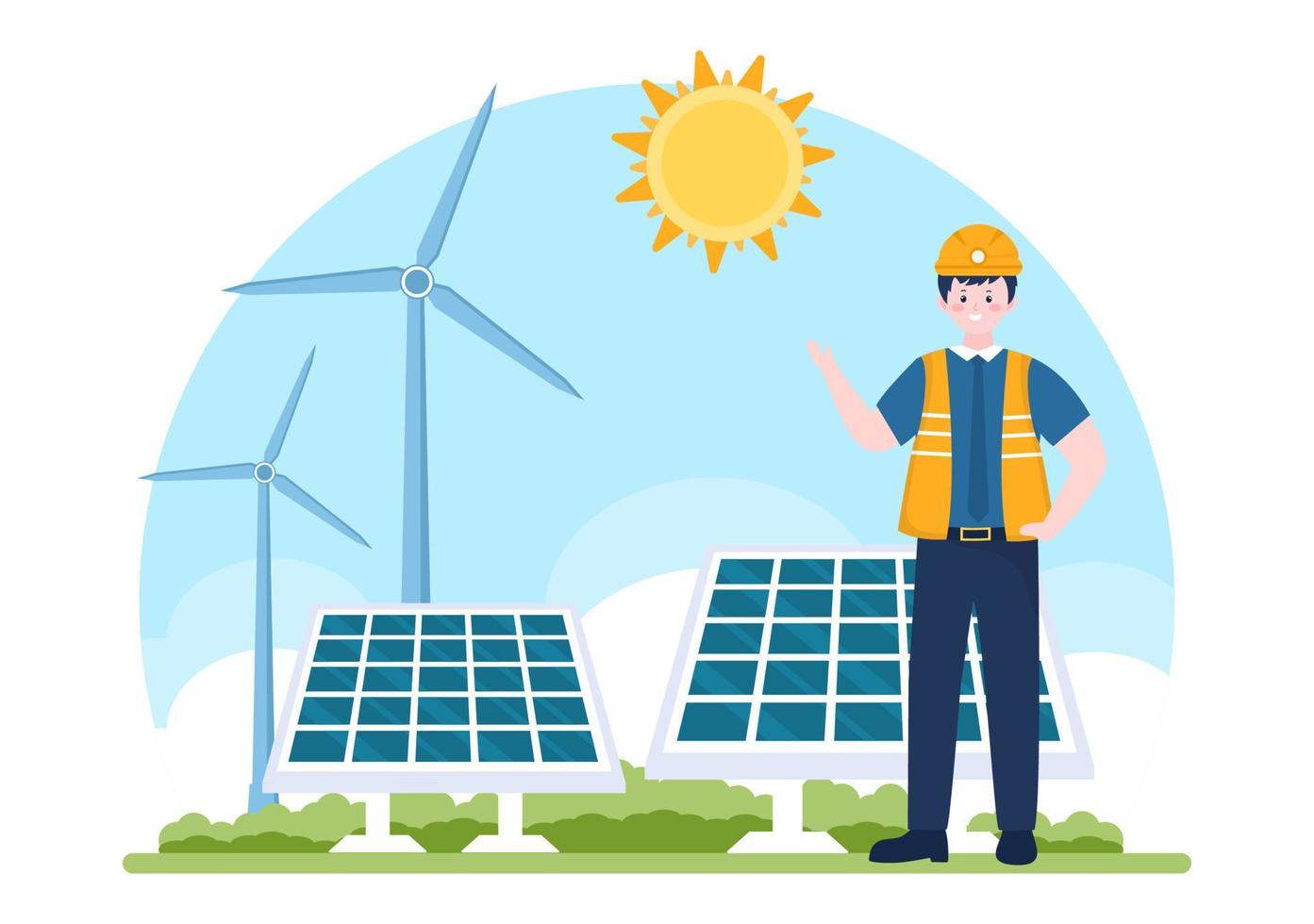 instalación de energía solar, mantenimiento de paneles o turbinas