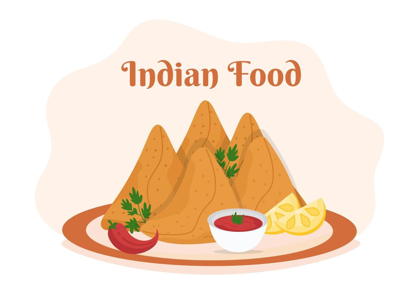 ilustración de dibujos animados de comida india con varias colecciones de deliciosos platos de cocina tradicional en un diseño de estilo plano vector