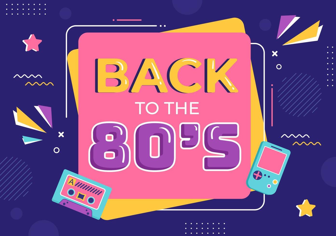 80s Party Cartoon Background Illustration with Retro Music, 1980 Radio Cassette Player and Disco in Old Style Design vector