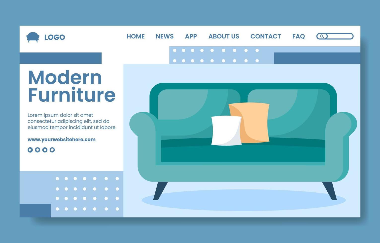 Home Furniture Social Media Landing Page Template Flat Cartoon Background Vector Illustration