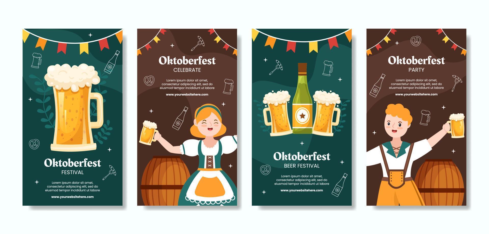 Oktoberfest Beer Festival Social Media Stories Template Cartoon Background Vector Illustration