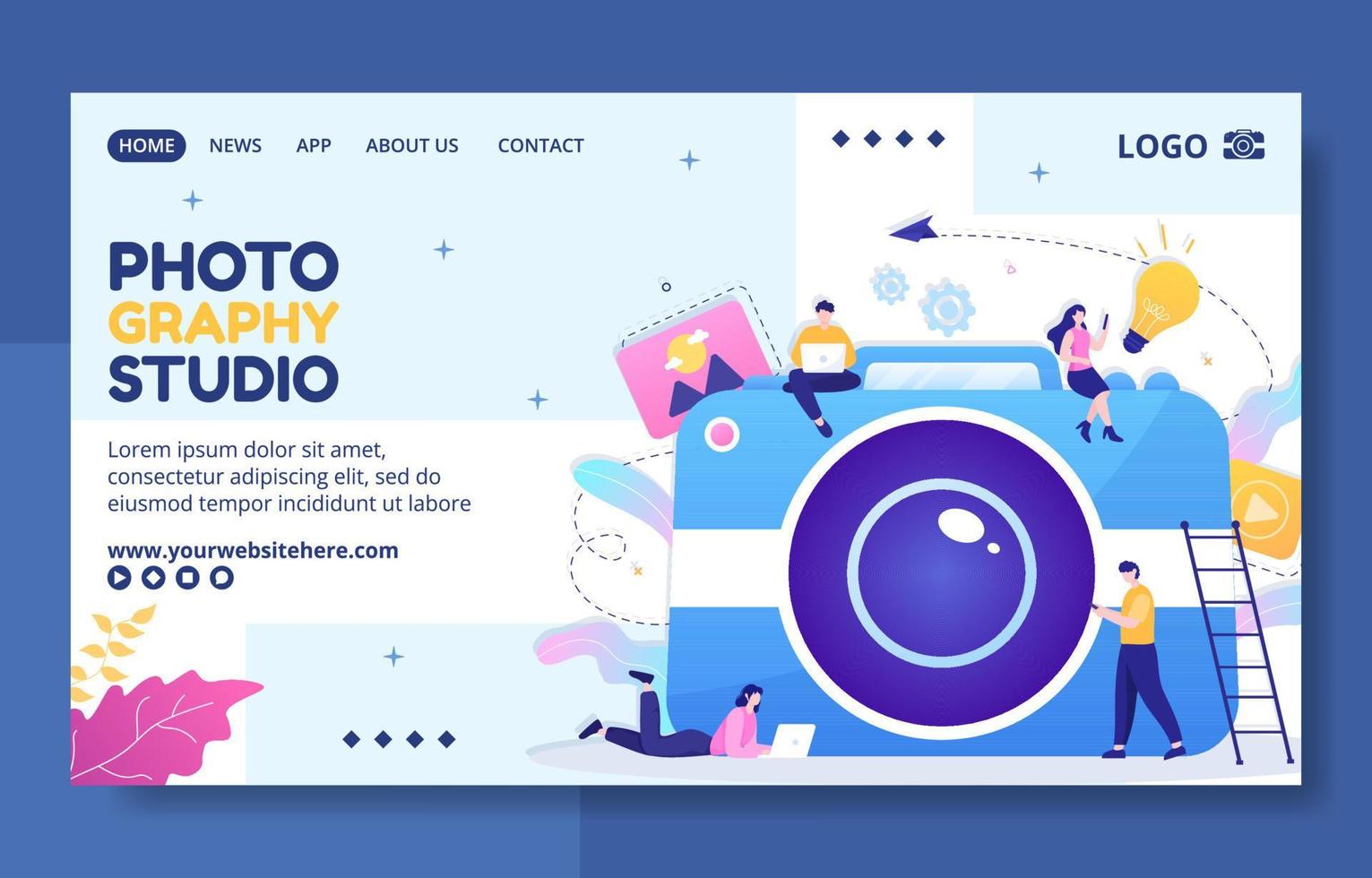 Photography Social Media Landing Page Template Flat Cartoon Background Vector Illustration