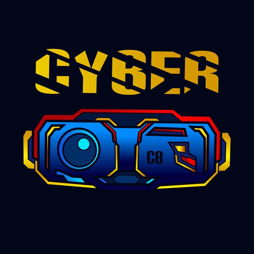 gafas máscara cyberpunk vector logo ficción diseño colorido con fondo oscuro.