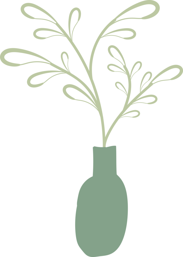 Nordic vase shape with leaves element, minimal vase illustration png