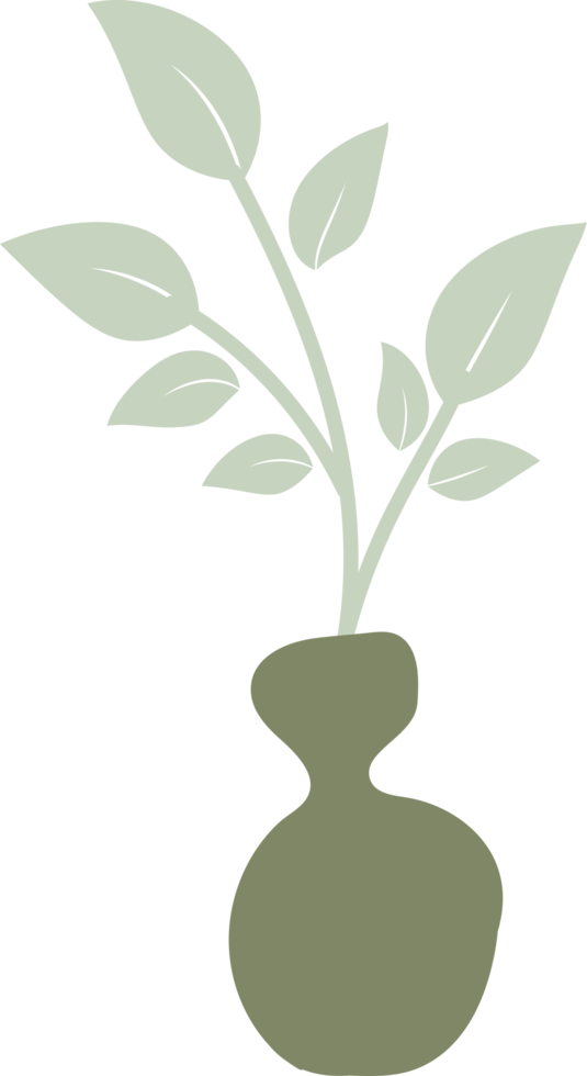 Nordic vase shape with leaves element, minimal vase illustration png