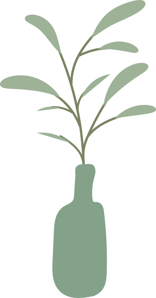 Nordic vase shape with leaves element, minimal vase illustration png