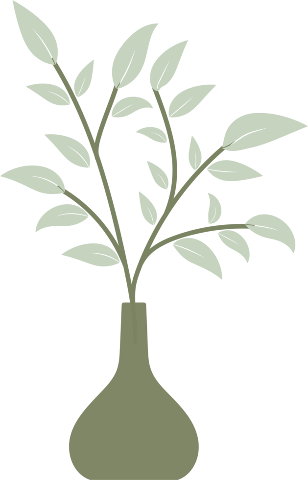 Nordic vase shape with leaves element, minimal vase illustration png