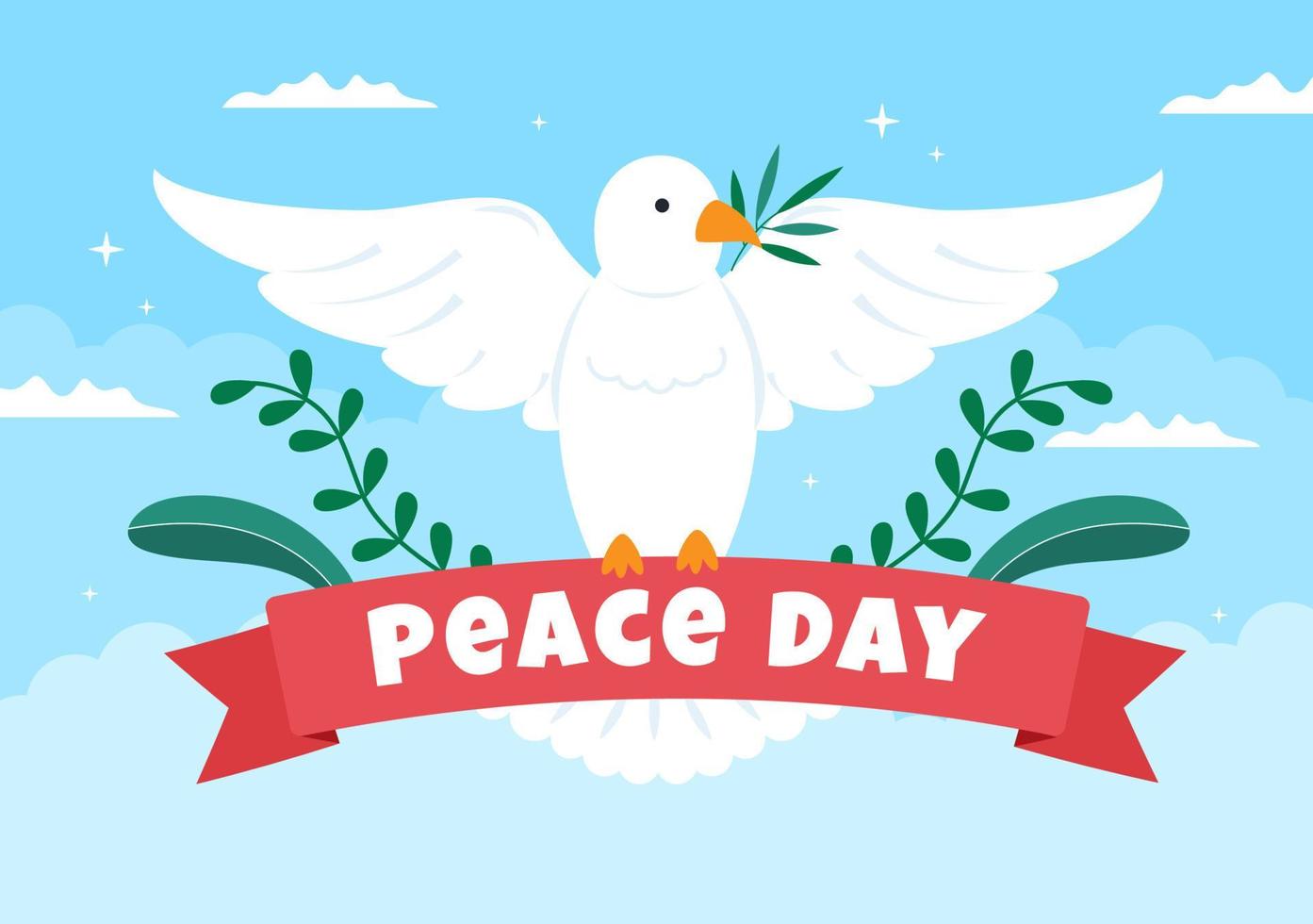 International Peace Day Cartoon Illustration with Hands, Pigeon, Globe and Blue Sky to Create Prosperous in the World in Flat Style Design vector