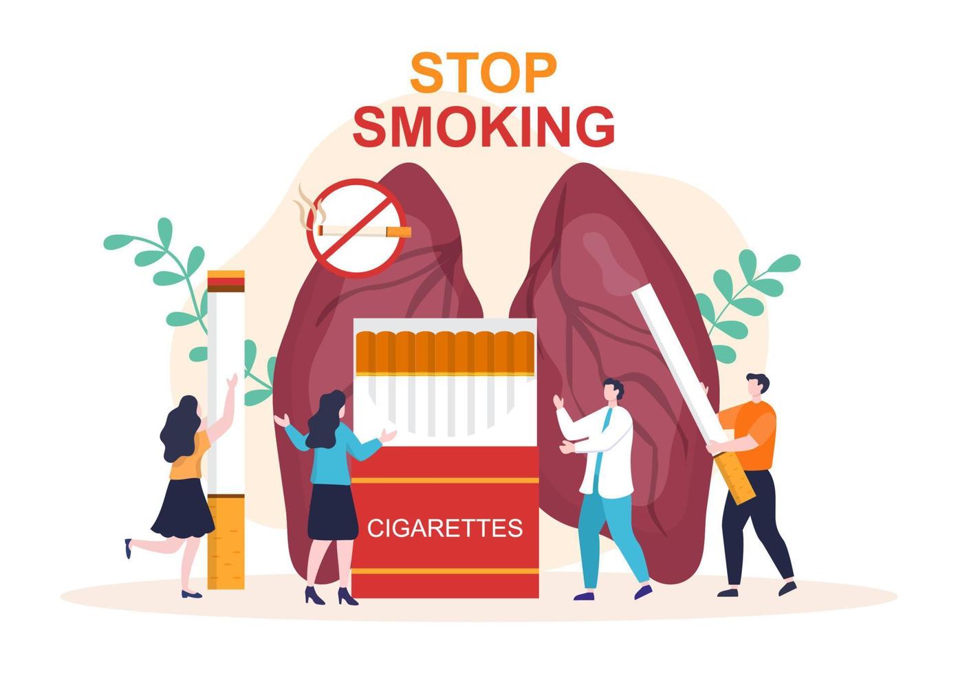 Stop Smoking or No Cigarettes for Fight Against Unhealthy Smoker Habit, Medical and as an Early Warning in Flat Cartoon Illustration vector