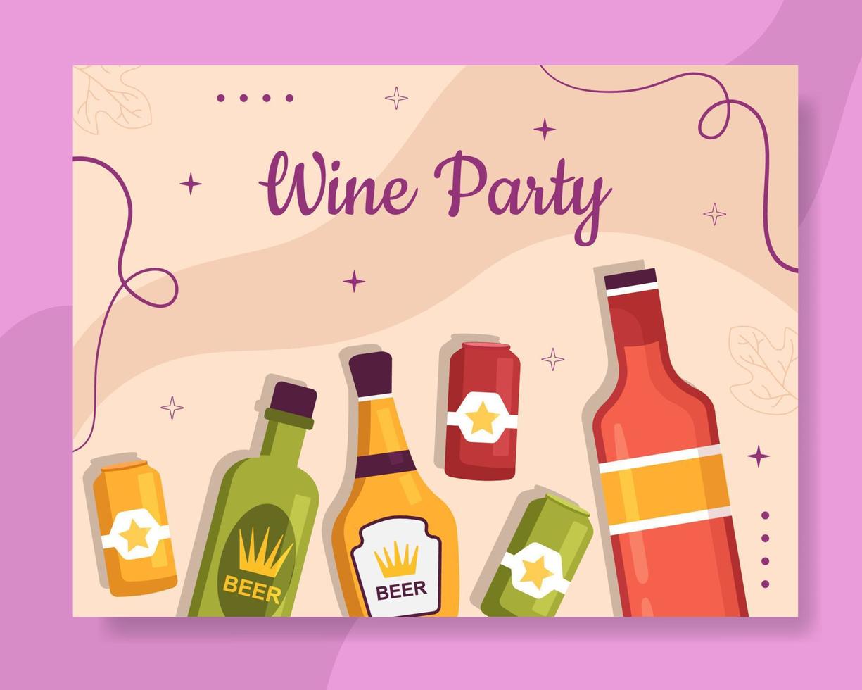 Wine Party Photocall Template Flat Cartoon Background Vector Illustration