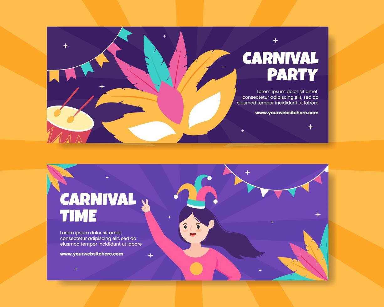 feliz carnaval fiesta banner horizontal plantilla dibujos animados fondo vector ilustración